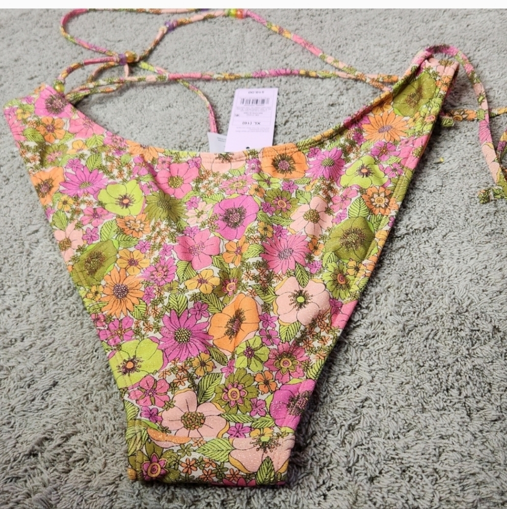 Women's Beaded Strap Triangle Bikini Bottom Wild Fable Pink Floral XL(16) - Picture 5 of 11